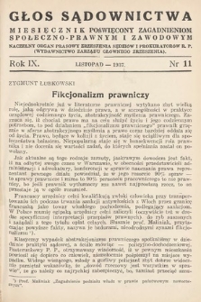 Głos Sądownictwa : miesięcznik poświęcony zagadnieniom społeczno-prawnym i zawodowym. 1937, nr 11