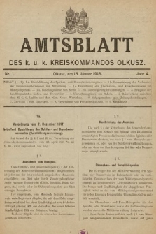 Amtsblatt des k. u. k. Kreiskommandos Olkusz. 1918, nr 1