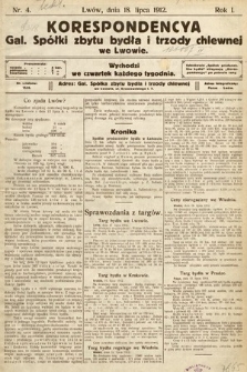 Korespondencja Galicyjskiej Spółki Zbytu Bydła i Trzody Chlewnej we Lwowie. 1912, nr 4