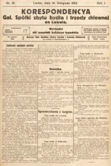 Korespondencja Galicyjskiej Spółki Zbytu Bydła i Trzody Chlewnej we Lwowie. 1912, nr 21