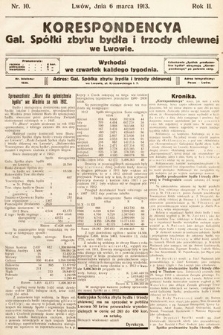 Korespondencja Galicyjskiej Spółki Zbytu Bydła i Trzody Chlewnej we Lwowie. 1913, nr 10