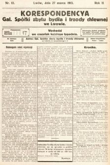 Korespondencja Galicyjskiej Spółki Zbytu Bydła i Trzody Chlewnej we Lwowie. 1913, nr 13