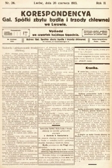 Korespondencja Galicyjskiej Spółki Zbytu Bydła i Trzody Chlewnej we Lwowie. 1913, nr 26
