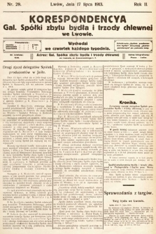 Korespondencja Galicyjskiej Spółki Zbytu Bydła i Trzody Chlewnej we Lwowie. 1913, nr 29