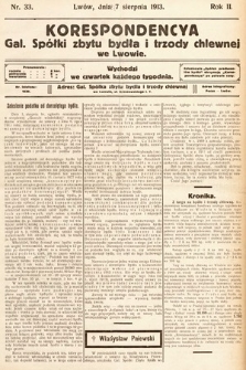 Korespondencja Galicyjskiej Spółki Zbytu Bydła i Trzody Chlewnej we Lwowie. 1913, nr 33