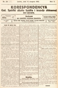 Korespondencja Galicyjskiej Spółki Zbytu Bydła i Trzody Chlewnej we Lwowie. 1913, nr 34