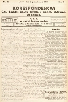 Korespondencja Galicyjskiej Spółki Zbytu Bydła i Trzody Chlewnej we Lwowie. 1913, nr 40