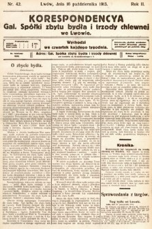 Korespondencja Galicyjskiej Spółki Zbytu Bydła i Trzody Chlewnej we Lwowie. 1913, nr 42