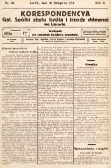 Korespondencja Galicyjskiej Spółki Zbytu Bydła i Trzody Chlewnej we Lwowie. 1913, nr 48