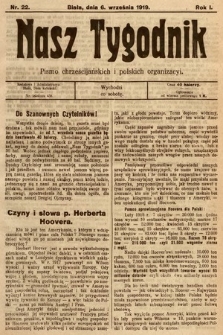 Nasz Tygodnik : pismo chrześcijańskich i polskich organizacyi. 1919, nr 22