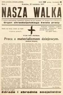 Nasza Walka : organ chrześcijańskiego świata pracy. 1937, nr 4