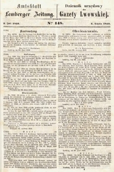 Amtsblatt zur Lemberger Zeitung = Dziennik Urzędowy do Gazety Lwowskiej. 1859, nr 148
