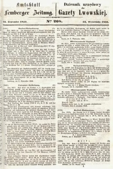 Amtsblatt zur Lemberger Zeitung = Dziennik Urzędowy do Gazety Lwowskiej. 1859, nr 208