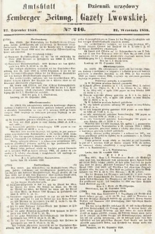 Amtsblatt zur Lemberger Zeitung = Dziennik Urzędowy do Gazety Lwowskiej. 1859, nr 216
