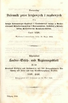 Powszechny Dziennik Praw Krajowych i Rządowych [...] = Allgemeines Landes-Gesetz- und Regierungs-Blatt [...]. 1850, cz. 24