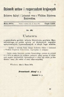 Dziennik Ustaw i Rozporządzeń Krajowych dla Królestwa Galicyi i Lodomeryi wraz z Wielkiem Księstwem Krakowskiem. 1874, cz. 13