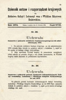 Dziennik Ustaw i Rozporządzeń Krajowych dla Królestwa Galicyi i Lodomeryi wraz z Wielkiem Księstwem Krakowskiem. 1874, cz. 17