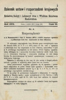 Dziennik Ustaw i Rozporządzeń Krajowych dla Królestwa Galicyi i Lodomeryi wraz z Wielkiem Księstwem Krakowskiem. 1875, cz. 2