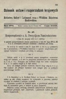 Dziennik Ustaw i Rozporządzeń Krajowych dla Królestwa Galicyi i Lodomeryi wraz z Wielkiem Księstwem Krakowskiem. 1875, cz. 23