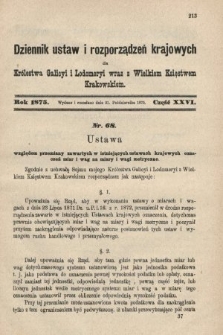 Dziennik Ustaw i Rozporządzeń Krajowych dla Królestwa Galicyi i Lodomeryi wraz z Wielkiem Księstwem Krakowskiem. 1875, cz. 26