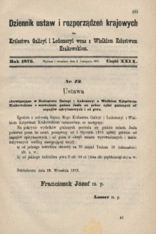 Dziennik Ustaw i Rozporządzeń Krajowych dla Królestwa Galicyi i Lodomeryi wraz z Wielkiem Księstwem Krakowskiem. 1875, cz. 29