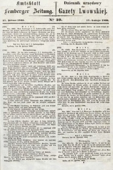 Amtsblatt zur Lemberger Zeitung = Dziennik Urzędowy do Gazety Lwowskiej. 1860, nr 39