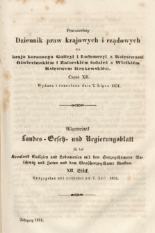 Powszechny Dziennik Praw Krajowych i Rządowych [...] = Allgemeines Landes-Gesetz- und Regierungs-Blatt [...]. 1851, oddział 1, cz. 12