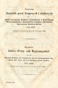 Powszechny Dziennik Praw Krajowych i Rządowych [...] = Allgemeines Landes-Gesetz- und Regierungs-Blatt [...]. 1851, oddział 2, cz. 25