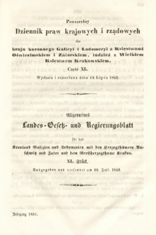 Powszechny Dziennik Praw Krajowych i Rządowych [...] = Allgemeines Landes-Gesetz- und Regierungs-Blatt [...]. 1851, oddział 2, cz. 40