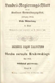 Dziennik Rządu Krajowego dla Obrębu Zarządu Krakowskiego. 1855, oddział 1, z. 2
