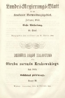 Dziennik Rządu Krajowego dla Obrębu Zarządu Krakowskiego. 1855, oddział 1, z. 3