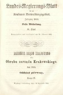 Dziennik Rządu Krajowego dla Obrębu Zarządu Krakowskiego. 1855, oddział 1, z. 4