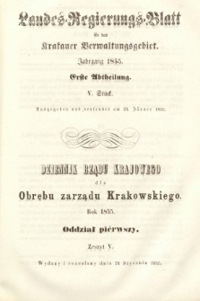 Dziennik Rządu Krajowego dla Obrębu Zarządu Krakowskiego. 1855, oddział 1, z. 5