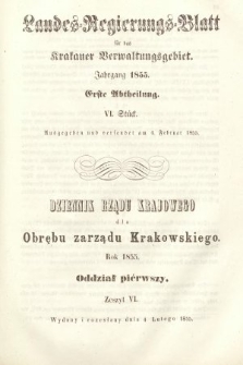 Dziennik Rządu Krajowego dla Obrębu Zarządu Krakowskiego. 1855, oddział 1, z. 6
