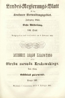 Dziennik Rządu Krajowego dla Obrębu Zarządu Krakowskiego. 1855, oddział 1, z. 8