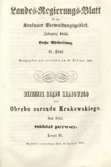Dziennik Rządu Krajowego dla Obrębu Zarządu Krakowskiego. 1855, oddział 1, z. 9
