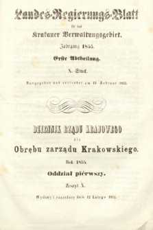 Dziennik Rządu Krajowego dla Obrębu Zarządu Krakowskiego. 1855, oddział 1, z. 10