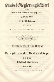 Dziennik Rządu Krajowego dla Zarządu Obrębu Krakowskiego. 1855, oddział 1, z. 16