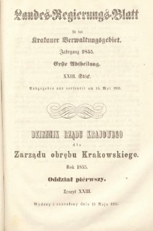 Dziennik Rządu Krajowego dla Zarządu Obrębu Krakowskiego. 1855, oddział 1, z. 23