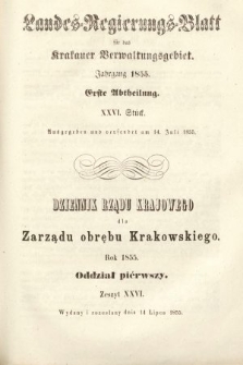 Dziennik Rządu Krajowego dla Zarządu Obrębu Krakowskiego. 1855, oddział 1, z. 26