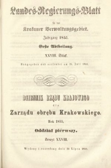 Dziennik Rządu Krajowego dla Zarządu Obrębu Krakowskiego. 1855, oddział 1, z. 28