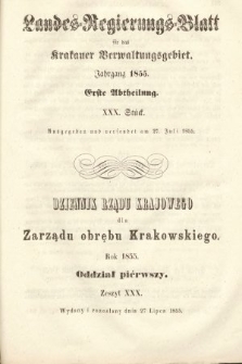 Dziennik Rządu Krajowego dla Zarządu Obrębu Krakowskiego. 1855, oddział 1, z. 30