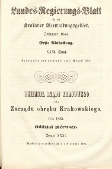 Dziennik Rządu Krajowego dla Zarządu Obrębu Krakowskiego. 1855, oddział 1, z. 31