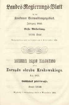 Dziennik Rządu Krajowego dla Zarządu Obrębu Krakowskiego. 1855, oddział 1, z. 32