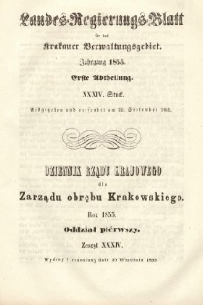 Dziennik Rządu Krajowego dla Zarządu Obrębu Krakowskiego. 1855, oddział 1, z. 34