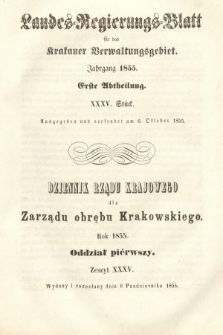 Dziennik Rządu Krajowego dla Zarządu Obrębu Krakowskiego. 1855, oddział 1, z. 35