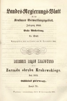 Dziennik Rządu Krajowego dla Zarządu Obrębu Krakowskiego. 1855, oddział 1, z. 40