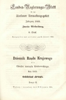 Dziennik Rządu Krajowego dla Obrębu Zarządu Krakowskiego. 1855, oddział 2, z. 2