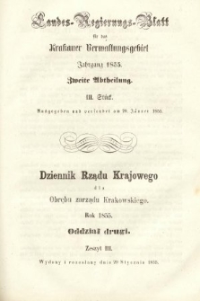 Dziennik Rządu Krajowego dla Obrębu Zarządu Krakowskiego. 1855, oddział 2, z. 3