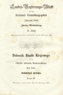 Dziennik Rządu Krajowego dla Obrębu Zarządu Krakowskiego. 1855, oddział 2, z. 4